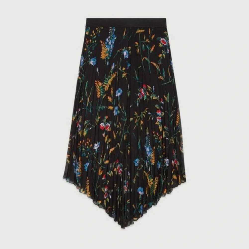 Maje Jeudi Plisse Pleated Floral Print‎ Maxi Skirt Size 1 Small